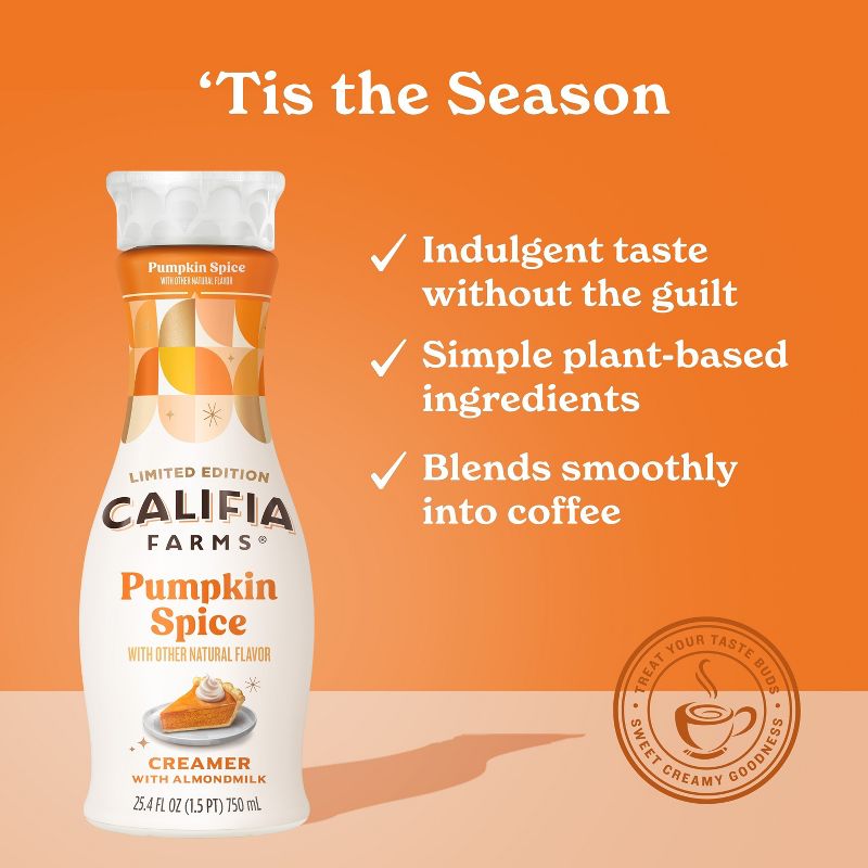 Califia Farms Pumpkin Spice Almond Milk Coffee Creamer - 24.5 fl oz, 3 of 7