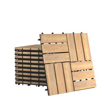 Costway 20PCS 12'' x 12'' Acacia Wood Deck Tiles Interlocking Patio Pavers Check Pattern