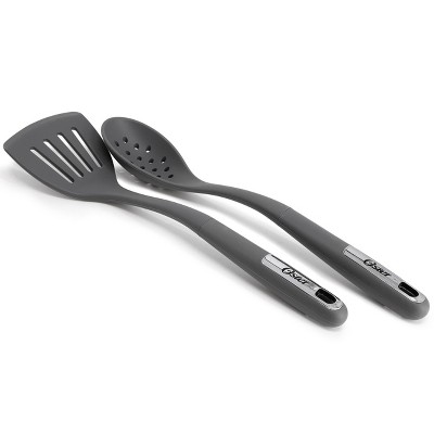 Oster Ridgecrest 2 Piece Silicone Kitchen Tool Slotted Spoon and Turner Set in Gray — фото 2