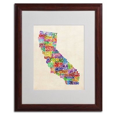 Trademark Fine Art -Michael Tompsett 'California Text Map' Matted Framed Art