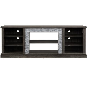 Gulches 70 in Gray Rectangular MDF Console Table with Faux Stacked Stone 3 Adjustable Shelves 6 Cable Cutouts Storage Cabinet - 1 of 4