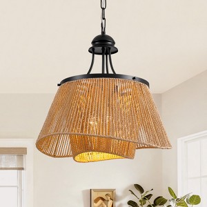 Ludomide Boho Rattan Pendant Light Fixture Modern Style Hanging Light Handwoven 1-Light Hanging Lamp for Farmhouse Bedroom Living Room Island - 1 of 4