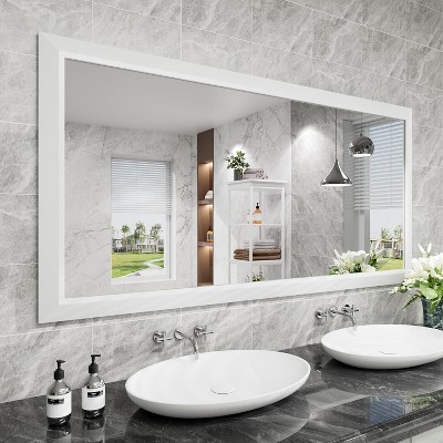 Apmir High-Strength Tempered Glass and Aluminum Alloy Framed French Cleat Mounted Wall Decor Mirror in matte black with 5-Year Warranty