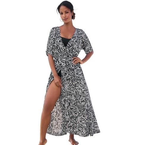Swim 365 Women s Plus Size Faux wrap Swim Cover Up 22 24 Black White Palms Target