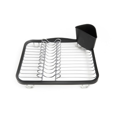 Black and Silver Metal Dish Rack with Utensil Cup