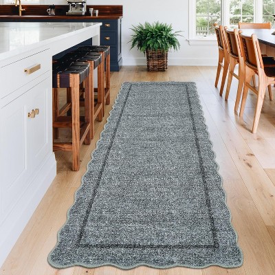Washable Non-Slip Runner Rug - Soft  Scalloped Carpet for Kitchen, Entryway, Bedroom, Bath, Laundry & Hallway - Stain Resistant