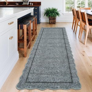 Washable Non-Slip Runner Rug - Soft  Scalloped Carpet for Kitchen, Entryway, Bedroom, Bath, Laundry & Hallway - Stain Resistant - 1 of 4