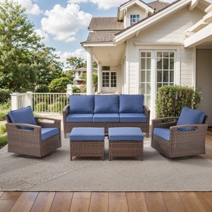Belord 4 Piece Patio Furniture Set, All Weather Brown Wicker Outdoor Conversation Set with Patio Couch, Swivel Glider Chairs, and Metal Coffee Table - 1 of 4