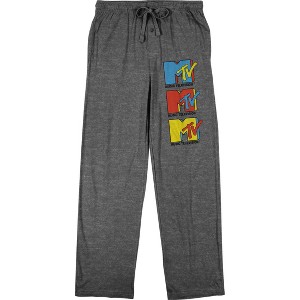 MTV Logo on Repeat Men's Charcoal Gray Drawstring Sleep Pajama Pants - 1 of 3