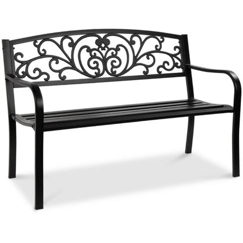 Best Choice Products Outdoor Steel Bench Garden Patio Porch Furniture w/ Floral Design Backrest, Slatted Seat - image 1 of 4