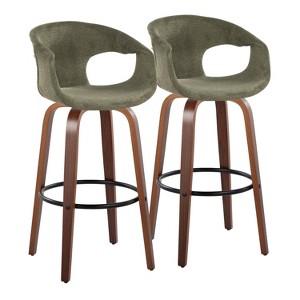 LumiSource Set of 2 Curva Barstools Walnut Wood/Green Fabric - 1 of 4