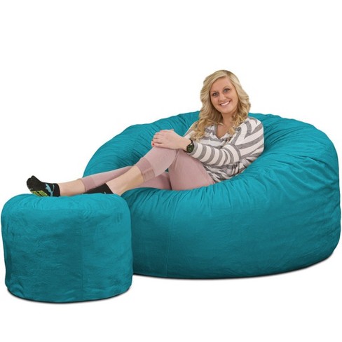 Ultimate Sack 5000 (5 Ft.) Bean Bag Chair And Footstool - Teal Suede ...