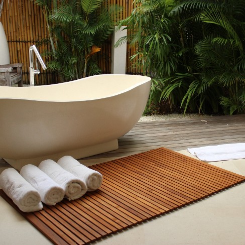 Nordic Teak 59" X 35" Extra Large Oiled Shower And Bath String Mat With ...
