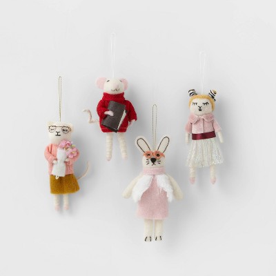 4pk Boiled Wool Dressed Animals Christmas Tree Ornaments - Wondershop™