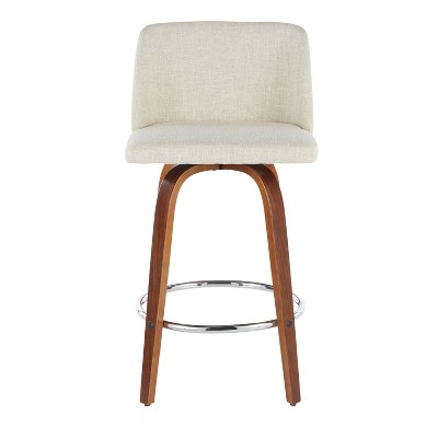 Cream Walnut 17.5" Mid-Century Modern Swivel Counter Stool Set