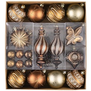 Aoibox 60pcs Bronze Copper Brown Gold Shatterproof Christmas Tree Ornaments Assorted Shapes for Autumn Harvest Thanksgiving Decor - 1 of 4