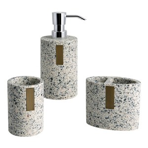 3pc Lerrazzo Lotion Pump/Toothbrush Holder/Tumbler Set Gray/Natural - Allure Home Creations: Resin Bath Ensemble - 1 of 4
