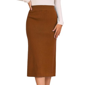 INSPIRE CHIC Women's High Waist Stretchy Rib Knit Slit Hem Pencil Bodycon Sweater Skirt - 1 of 4