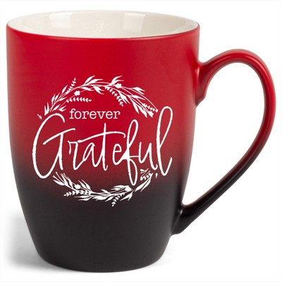 Elanze Designs Forever Grateful Wreath Two Toned Ombre Matte Red and Black 12 ounce Ceramic Stoneware Coffee Cup Mug