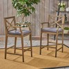 Lyngins Outdoor Acacia Wood Barstools (Set of 2), Cross-Back Farmhouse Outdoor Accent Chair with Water-Resistant Cushions, Patio Accent Chair for Bar - 2 of 4