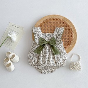 MyKids-USA Summer Hot Selling Baby Girls Sleeveless Square Neck Floral Print Onesie - 1 of 4