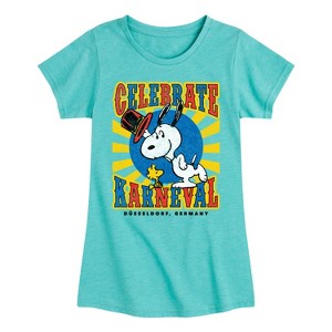Girls' - Peanuts - Snoopy Celebrate Karneval Fitted Short Sleeve Graphic T-Shirt - 1 of 4