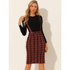 Allegra K Women's Plaid Shiny High Waist Pencil Midi Suspender Skirt - 3 of 4