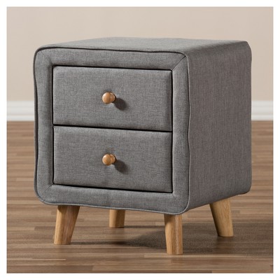Jonesy Mid-Century Grey Fabric 2-Drawer Nightstand
