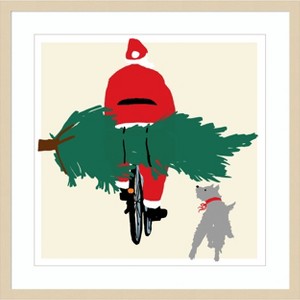 Amanti Art Spruced Up Santa on Bicycle by Jenny Frean Wood Framed Wall Art Print 25 in. x 25 in. - 1 of 4