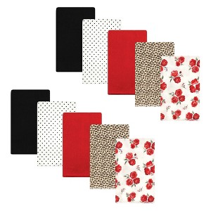 Hudson Baby Infant Girl Cotton Flannel Burp Cloths, Rose Leopard, One Size - 1 of 4