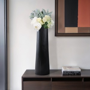Metal Decorative Vase Freestanding Floor Vase - Glam Modern Accent for Home, Office, Bedroom, Living Room - Elegant Textured Design - 36" Black - 1 of 4