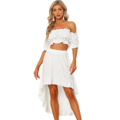 Women's 2 Piece Outfits Sexy Off Shoulder Crop Top Wide Leg Pants Set  Dressy Vacation Going Out Outfits for Summer, Beige, Small : :  Clothing, Shoes & Accessories