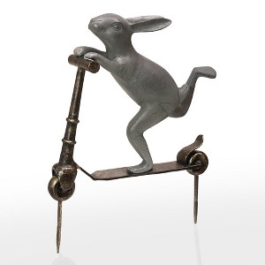 SPI Home Scooter Bunny Garden Sculpture – 15" H Whimsical Cast Aluminum Outdoor Accent in Bronze Finish - 1 of 3