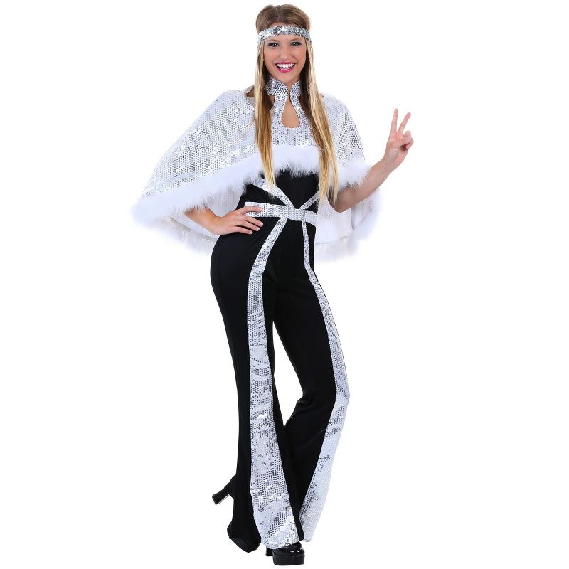 HalloweenCostumes.com Dazzling Silver Disco Costume for Plus Size Women, 1 of 2