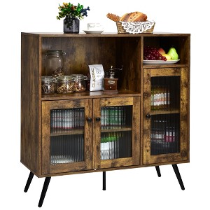 Costway Buffet Sideboard Kitchen Storage Cupboard w/ Glass Door & Adjustable Shelves - 1 of 4
