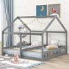 NicBex Twin Size Platform Bed Modern House-Shaped Pine Bed Frame with 2 Beds Side by Side and Guardrails for Bedroom, No Box Spring Required, Gray - 2 of 4
