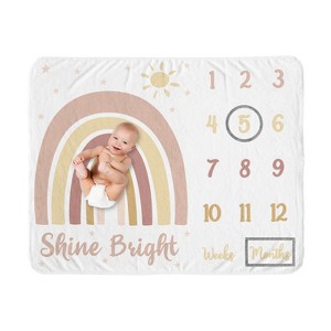 Sweet Jojo Designs Girl Milestone Swaddle Baby Blanket Boho Rainbow Pink Yellow and White - 1 of 4