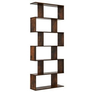 6 Tier S-Shaped Bookshelf Storage Display Bookcase Decor Z-Shelf - 1 of 4