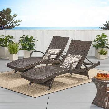 Salem Set of 2 Wicker Adjustable Chaise Lounge with Arms  - Christopher Knight Home