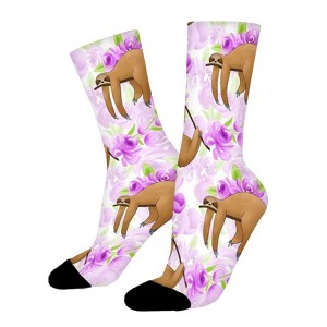 Cute Sloth Lovers Women Printed Crew Socks Funny Funky Socks Soft Polyester Novelty Gifts for Artists Men - 1 of 4