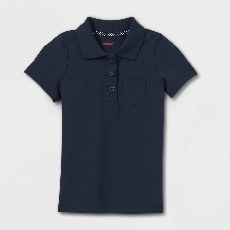 Toddler Girls' Adaptive Short Sleeve Polo Shirt - Cat & Jack™ Navy, 1 of 4