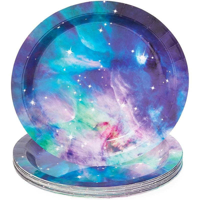 Blue Panda 168 Pieces Galaxy Party Supplies with Paper Plates, Napkins, Cups, and Cutlery for Outer Space Birthday Party Decorations, Serves 24, 3 of 8