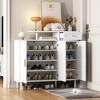 Elegant Shoe Cabinet with Arched Doors and Drawer, Storage Sideboard with Adjustable Shelves and Solid Wood Legs 4B - ModernLuxe - 2 of 4