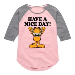 Girls' - Garfield - Have A Nice Day Shirt Tail Raglan Graphic T-shirt - 1 of 3