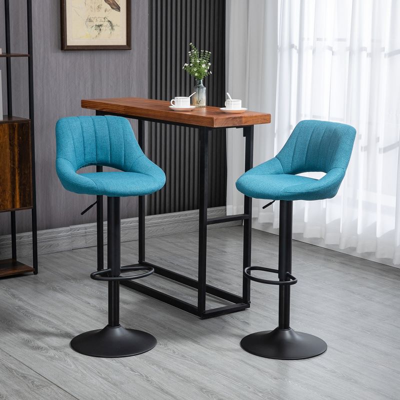 HOMCOM Modern Bar Stools Set of 4 Swivel Bar Height Barstools Chairs with Adjustable Height, Round Heavy Metal Base, and Footrest, Blue, 3 of 7