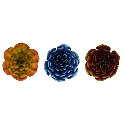 Transpac Metal Bold Color Crepe Flower Wall Art Set of 3 Home Decorations