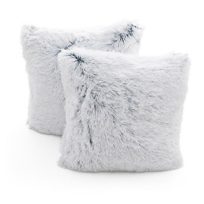 Blue Ombre Faux Fur 18" Square Throw Pillows Set of 2