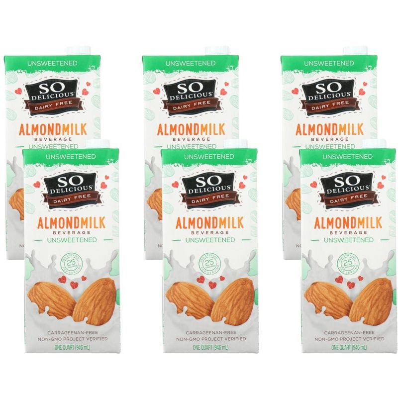 So Delicious Unsweetened Dairy Free Almond Milk Beverage - Case of 6/32 oz, 1 of 8
