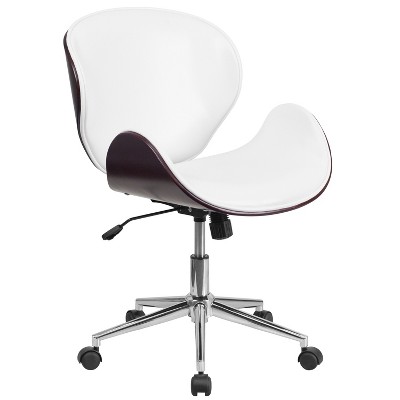 Emma and Oliver Mid-Back Wood Conference Office Chair with Leather Seat