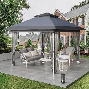 Gazebo Outdoor Pop Up Canopy Tent with Curtains 13'x13' with Mosquito Netting, 169 Square Shelter for Patio, Backyard, Party, 2-Tiered Vented Top - 1 of 4